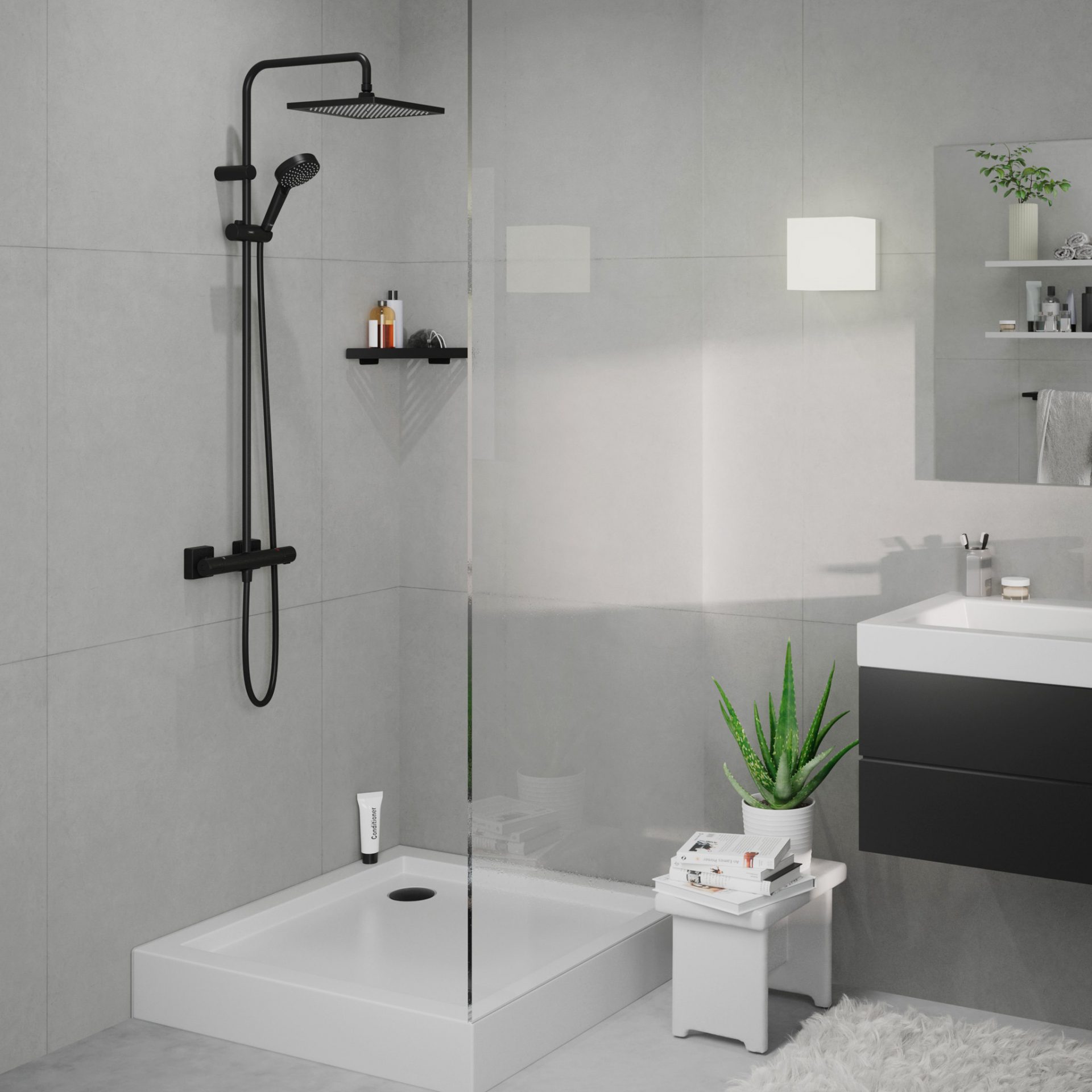 Vernis Shape Showerpipe 240 1jet with thermostat - matt black - Image 2