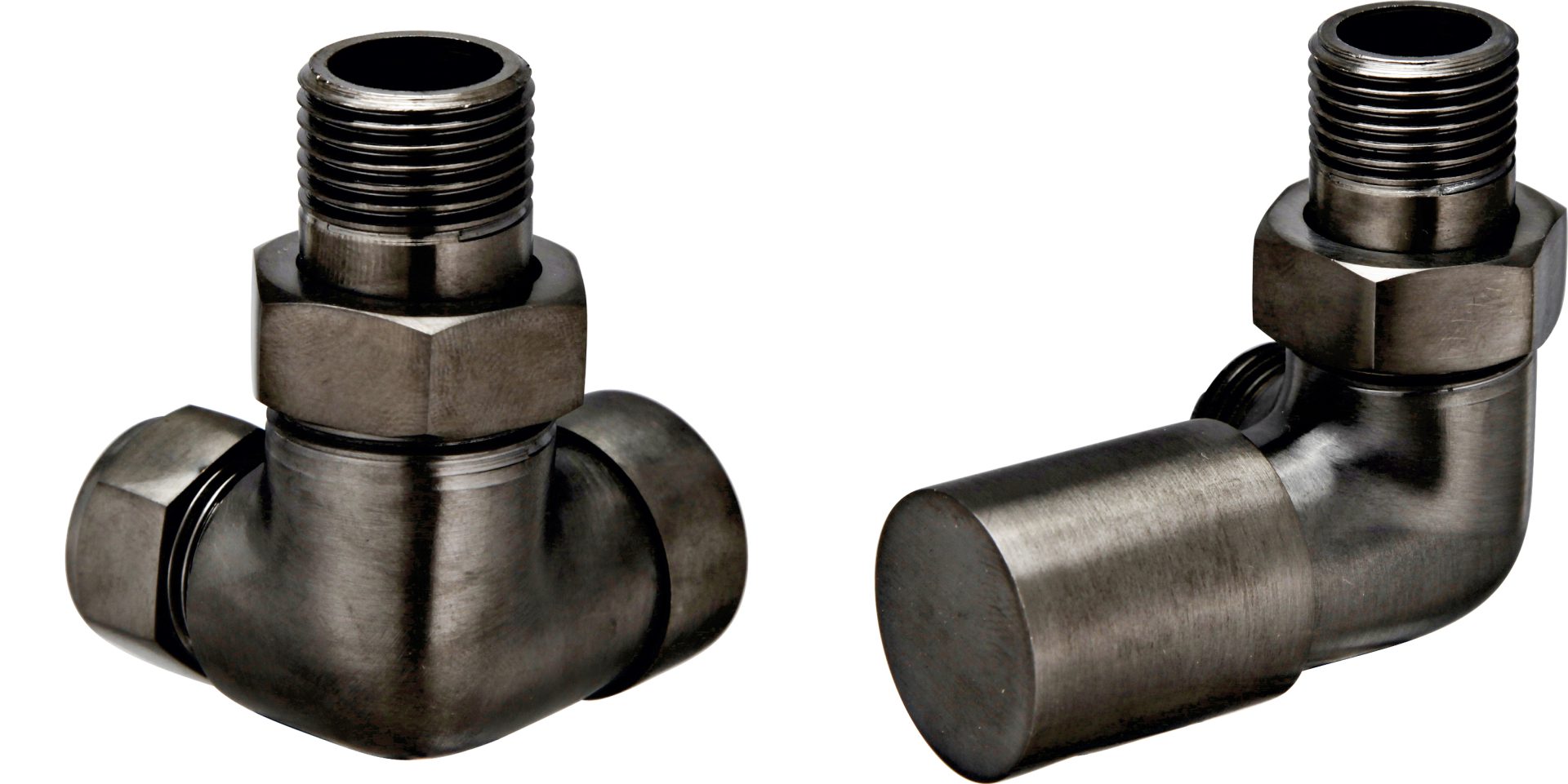 Vos Radiator Valve Corner Model Angled With Flange - Brushed Black