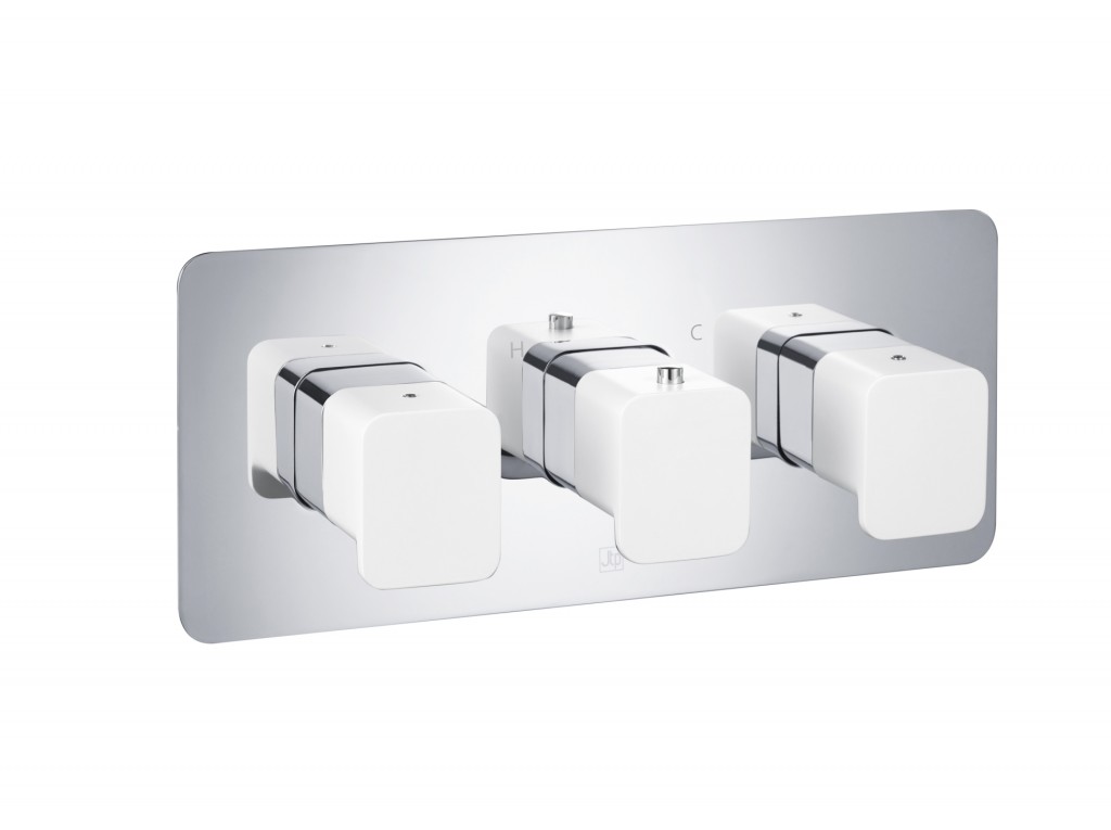 Axel Thermostatic Concealed 2 Outlet Shower Valve - Matt White Handle