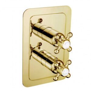 Grosvenor Cross Concealed Thermostatic 2 Outlet Valve - Antique Brass