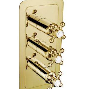 Grosvenor Cross Concealed Thermostatic 3 Outlet Valve Vertical - Antique Brass