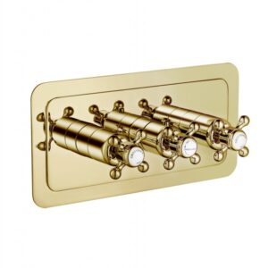 Grosvenor Cross Concealed Thermostatic 2 Outlet Horizontal - Antique Brass
