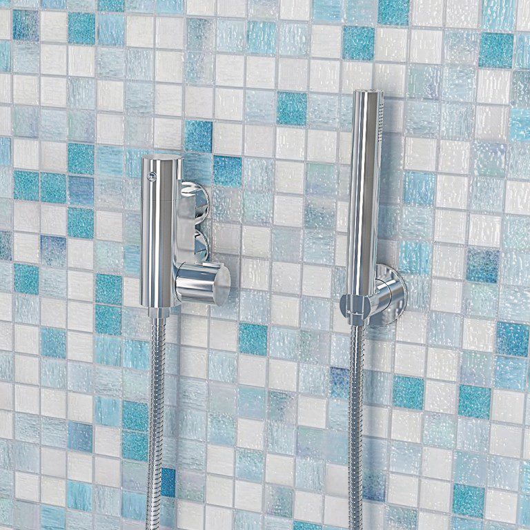 Vertical Exposed Valve, Round Shower Handset.Hose & Shower Holder Chrome