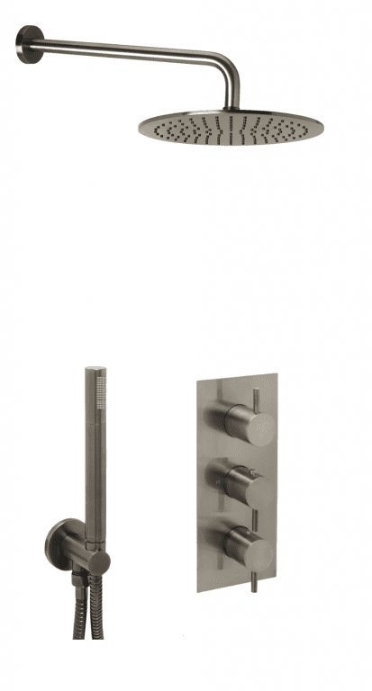 Vos 2 Outlet Shower Combination with Overhead Shower and Extractable Hand Shower - Brushed Black