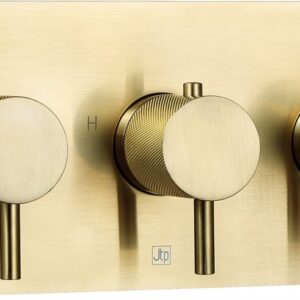 Vos 2 Outlet Thermostatic Concealed Valve, Horizontal With Designer Handle - Brushed Brass