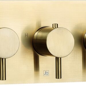 Vos 3 Outlet Thermostatic Concealed Valve, Horizontal With Designer Handle - Brushed Brass