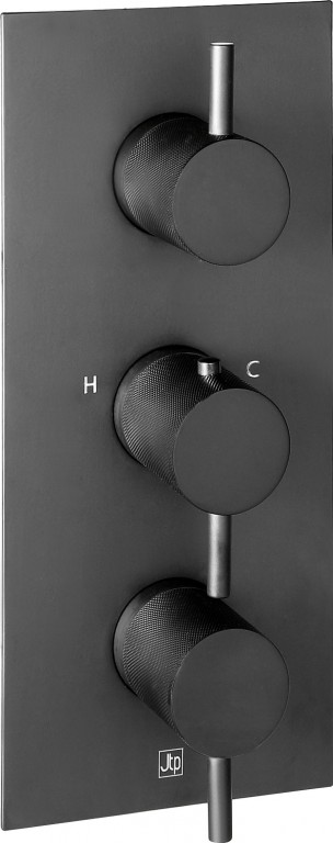 Vos 2 Outlet Thermostatic Concealed Valve, Vertical With Designer Handle - Matt Black