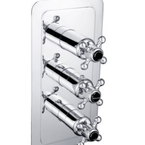 Grosvenor Cross Concealed Thermostatic 2 Outlet Valve Vertical - Matt Black