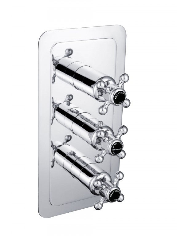 Grosvenor Cross Concealed Thermostatic 3 Outlet Valve Vertical - Matt Black