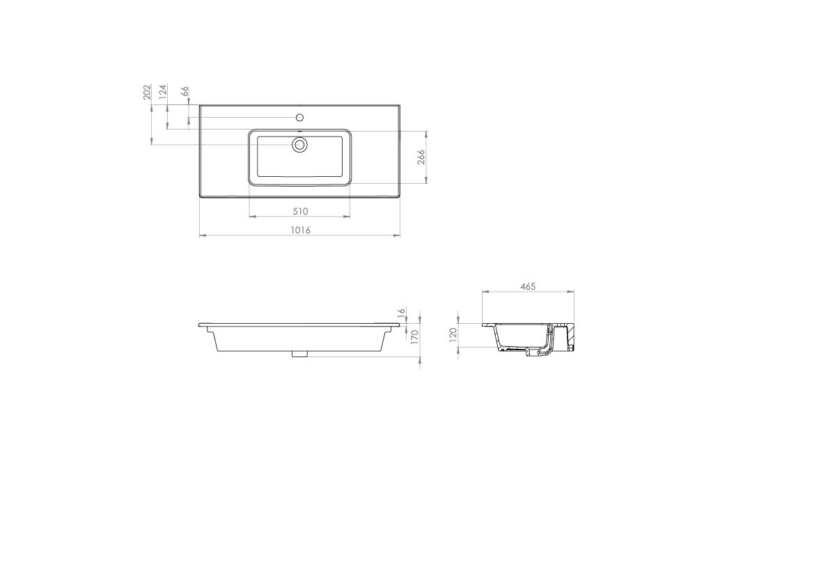 UNI 100x47cm washbasin 1TH - Image 2